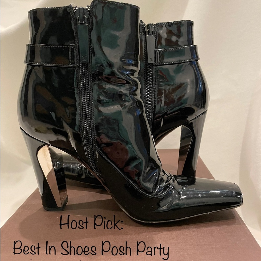 Louis Vuitton Black Patent Lthr/Silver Heel Boot